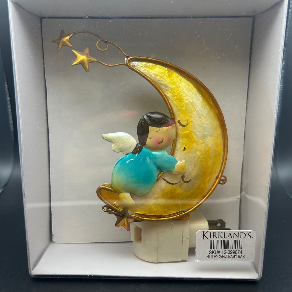 Kirkland's Angel on Crescent Moon Capiz Shell Night Light 12-099674 Blue Yellow